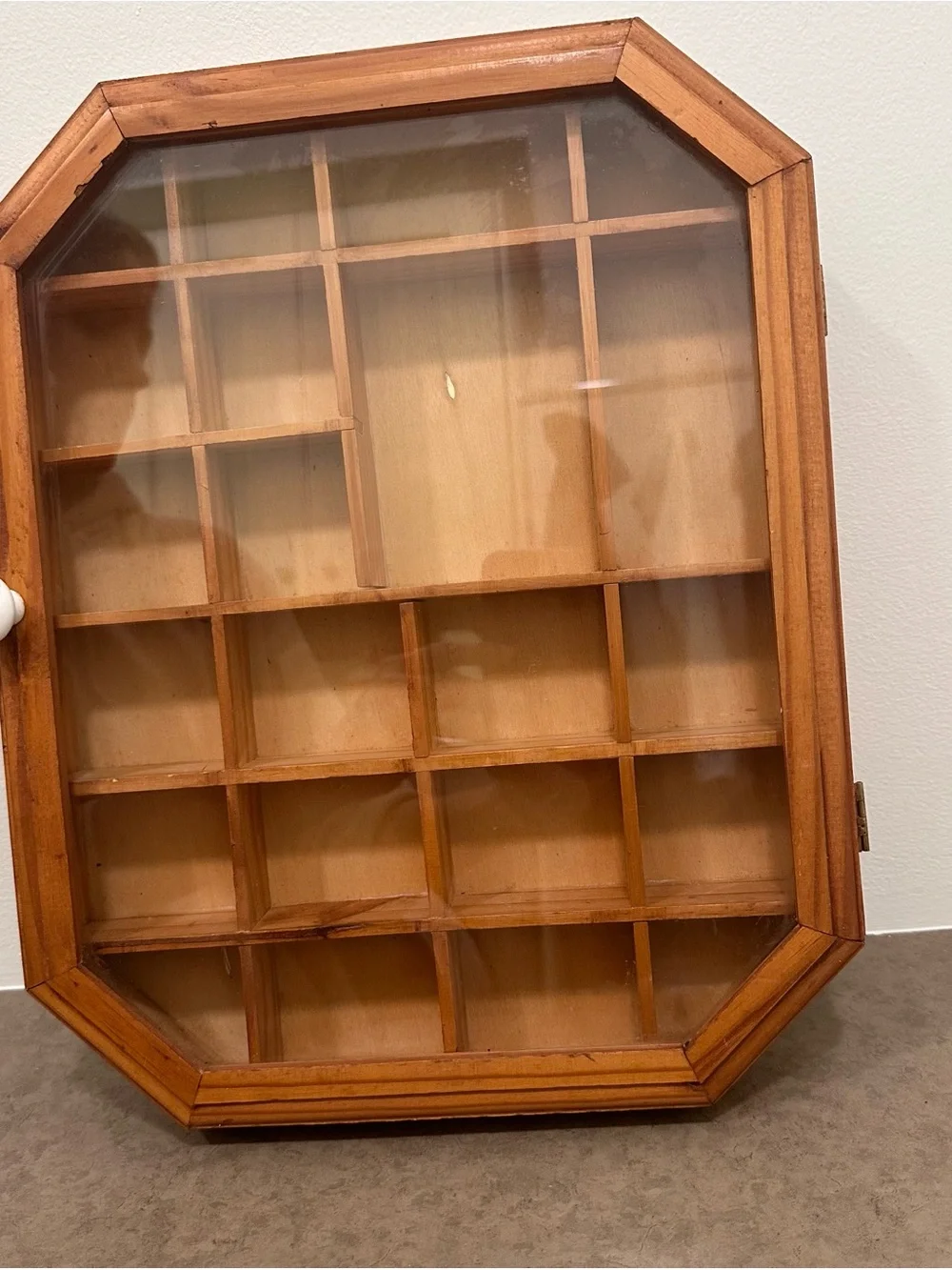 Vintage Wood Glass Door Trinket Curio Shelf Shadow Box Display Wall Cabinet